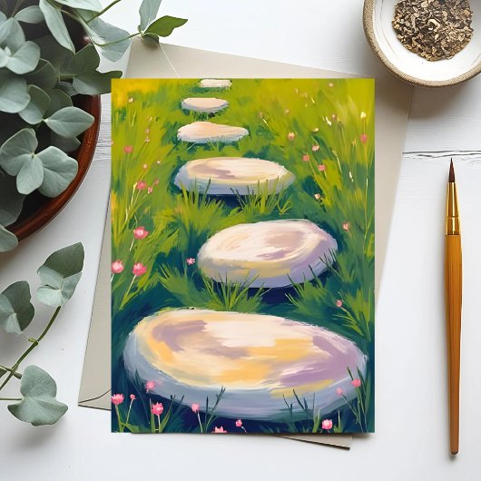 Tuin stapstenen aquarel briefkaart