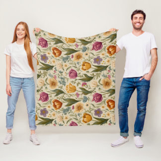 Tuin stijl multicolor tulp ivoor bloemmotief fleece deken