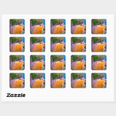 Tuin stilleven met een oranje pompoen vierkante sticker (Vel)