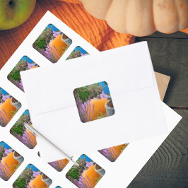 Tuin stilleven met een oranje pompoen vierkante sticker