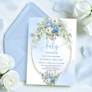 Tuin Stof Blauw Bloemen Groene Baby Shower Kaart