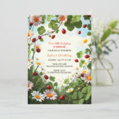 Tuin Thema Baby Meisje Ladybug 1e verjaardag Kaart (Staand voorkant)