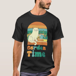 Tuin Tijd Schattige Kat Planten water geven Natuur T-shirt