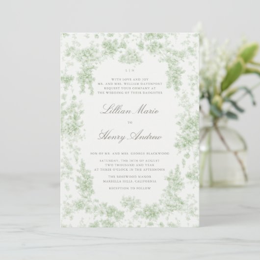  Tuin Toile Sage Green Classic Wedding Kaart (Staand voorkant)
