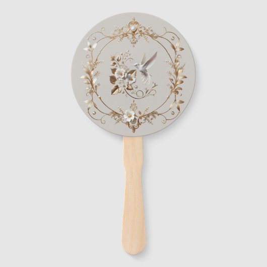 Tuin Trouwventilator Witte Kolibrie Handwaaier (Voorkant)