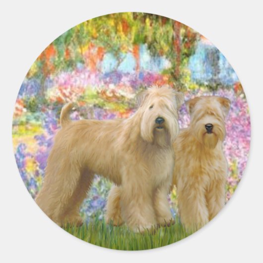 Tuin - Twee Wheaten Terriers Ronde Sticker (Voorkant)