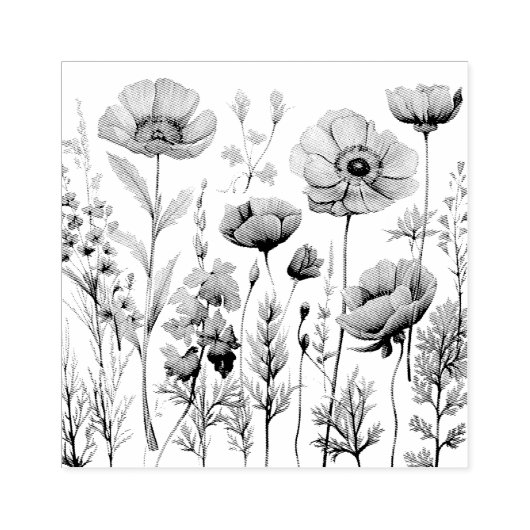 Tuin van Bloemen in een retro stijl Rubberstempel (Afrduk)