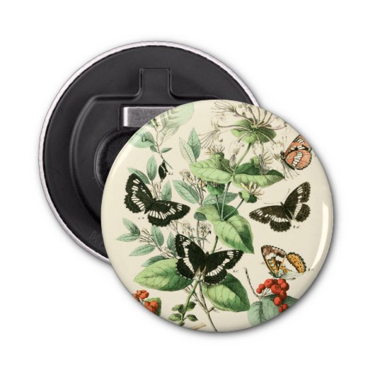 Tuin van Butterflies en Flowers Button Flesopener (Voorkant)