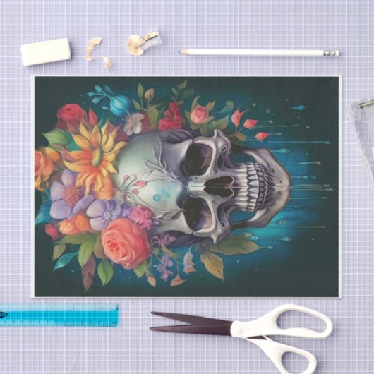 Tuin van de Doden, Schedel & Bloemenkroon Tissuepapier (Craft)