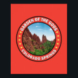 Tuin van de Gods Colorado Springs Badge Poster<br><div class="desc">De tuin van de Gods is een realistische foto. Dit natuurpark,  gelegen aan de basis van de Pikes Peak,  biedt verbluffende geologische formaties,  het klimmen van de rots en de natuur.</div>