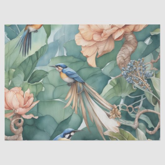 Tuin van Eden met vogels en bloemen Decoupage Pa Tissuepapier (Voorkant)