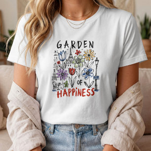 Tuin van Geluk – Parijse Bloemenschets T-shirt