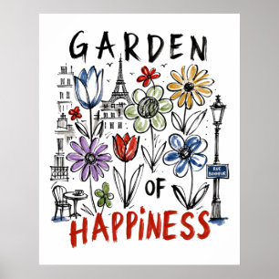 Tuin van Geluk – Paris Bloemenschets Poster