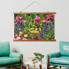 Tuin van kleurrijke zomerbloei hangend wandkleed