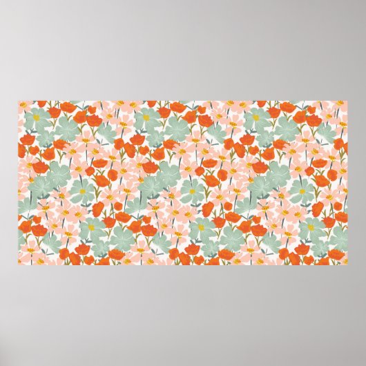 tuin van mooie handgetekende bloemen in roze, of poster (Voorkant)