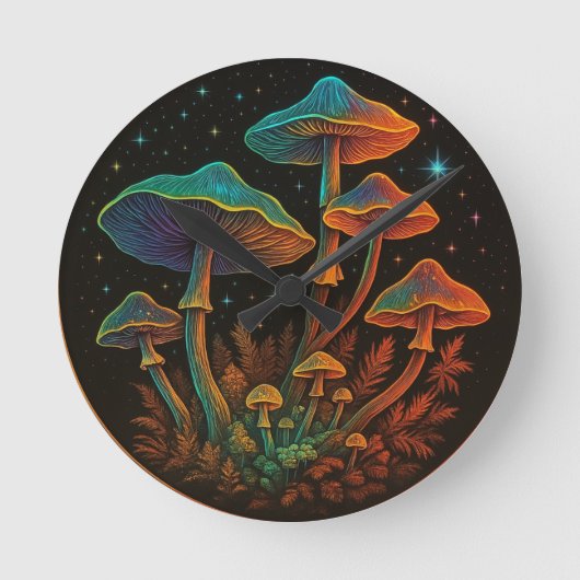 Tuin van paddenstoelen - Cosmic Fungi Fantasy Ronde Klok (Voorkant)
