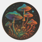Tuin van paddenstoelen - Cosmic Fungi Fantasy Ronde Sticker (Voorkant)