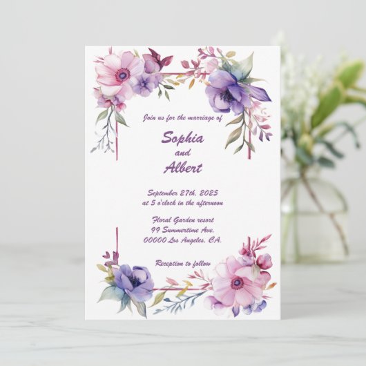 Tuin van Romance: bruiloft uitnodiging (Staand voorkant)