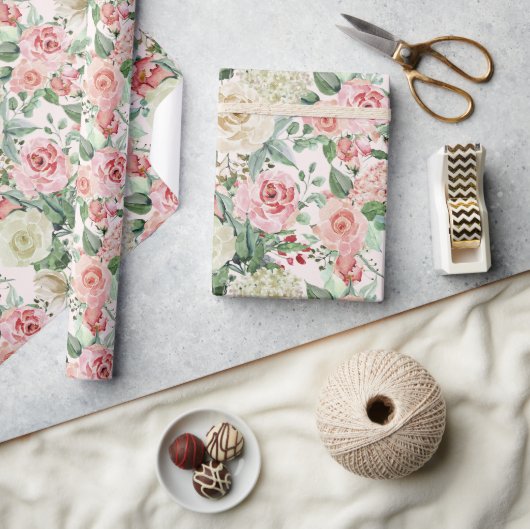 Tuin van roze Rozen Wis Afbeelding Cadeaupapier (Crafts)