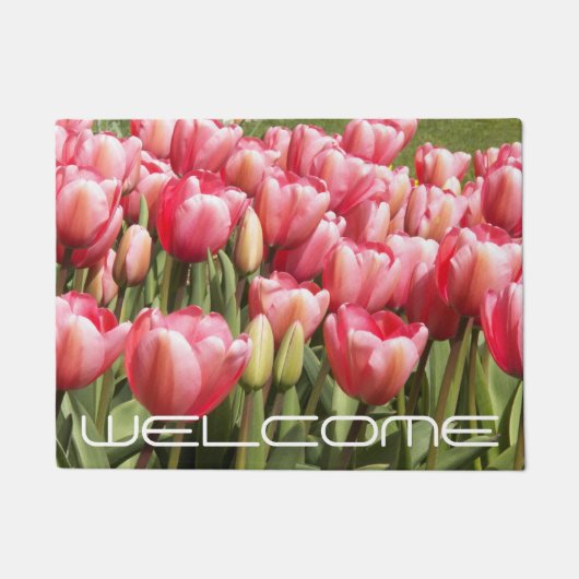 Tuin van Roze Tulips Floral Welcome Deurmat (Voorkant)