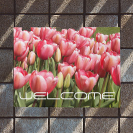 Tuin van Roze Tulips Floral Welcome Deurmat