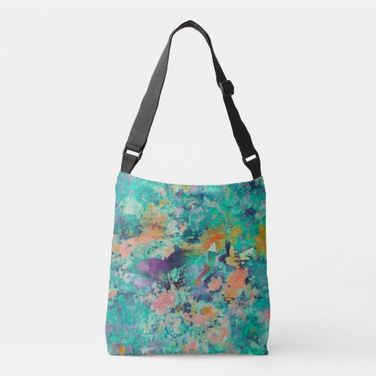 Tuin van Vlinders & een Veer Crossbody Tas (Voorkant)