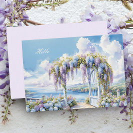 Tuin van Wisteria Aquarel AI Kunstwerk Notitiekaartje