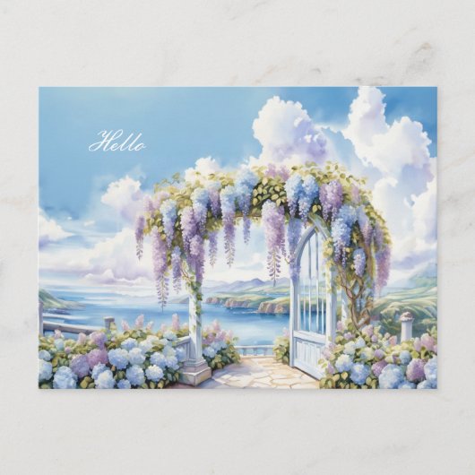 Tuin van Wisteria Waterverf AI kunstwerk Briefkaart (Voorkant)