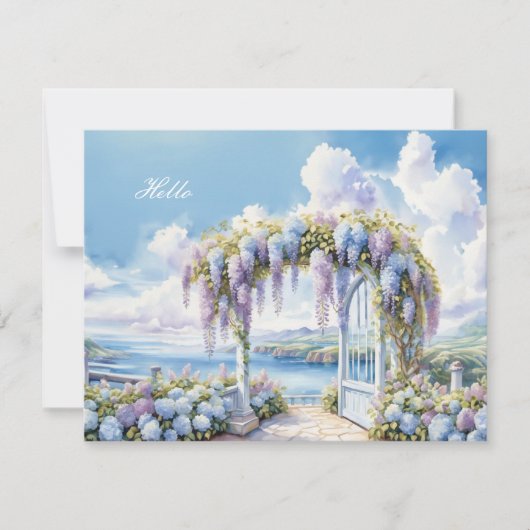 Tuin van Wisteria Waterverf AI kunstwerk Notitiekaartje (Voorkant)