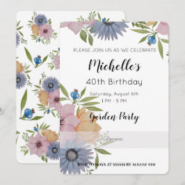 Tuin Verjaardagsfeest Watercolor Bloemen Uitnodigi Kaart