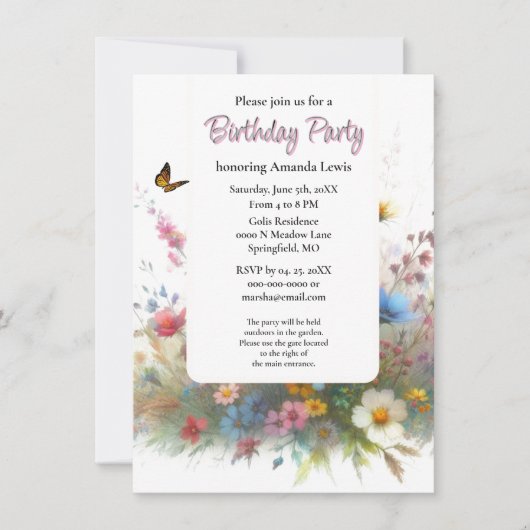 Tuin Verjaardagsfeest Wilde Bloemen Bloem Kaart (Voorkant)