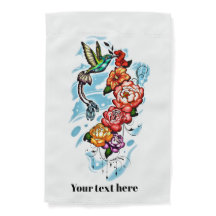 Tuin Vlag Kolibrie en bloemen op wit