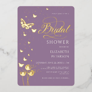 Tuin Vlinder Wildbloemen Lila Vrijgezellenfeest Folie Uitnodiging