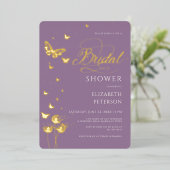 Tuin Vlinder Wildbloemen Lila Vrijgezellenfeest Folie Uitnodiging (Staand Voorkant)