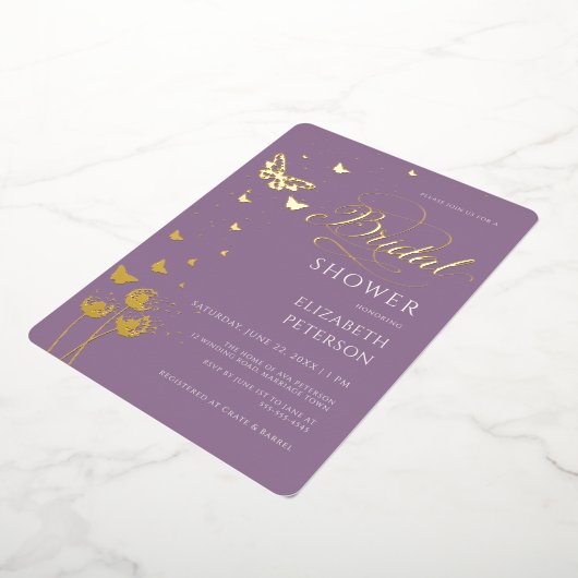 Tuin Vlinder Wildbloemen Lila Vrijgezellenfeest Folie Uitnodiging (Gedraaid)