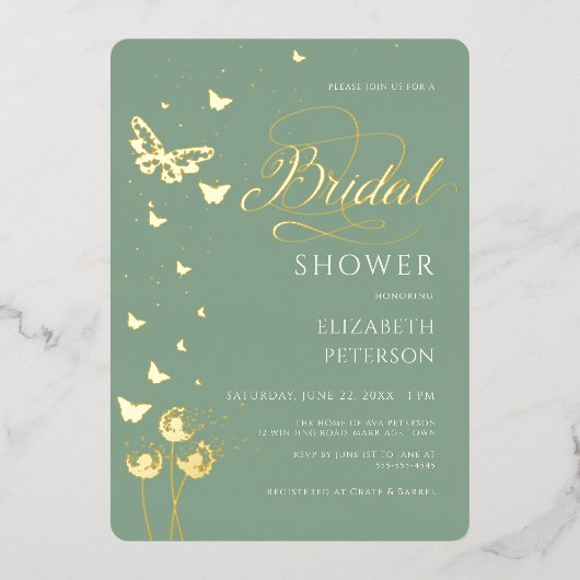 Tuin Vlinder Wildbloemen Sage Vrijgezellenfeest Folie Uitnodiging (Voorkant)