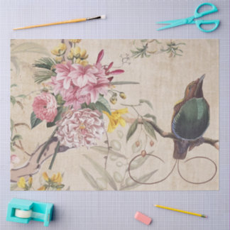 Tuin vogel fluistert – Vintage bloemen decoupage Tissuepapier