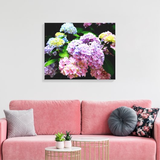 Tuin voor brandkranen, roze, blauw, paarse bloem canvas afdruk (Insitu (Woonkamer))