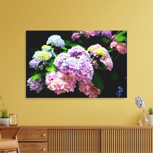 Tuin voor brandkranen, roze, blauw, paarse bloem canvas afdruk (Insitu (Woonkamer))