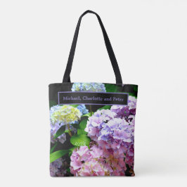 Tuin voor brandkranen, roze, blauw, paarse bloem tote bag