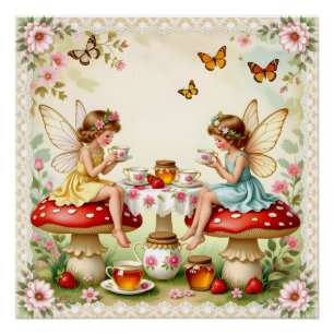Tuin voor vintage bloem feeënpicknick perfect poster