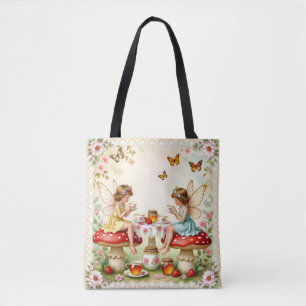 Tuin voor vintage bloemenkabouterpicknick tote bag
