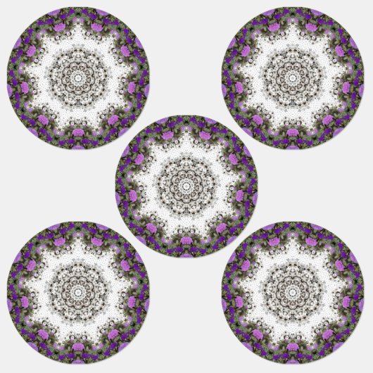 Tuin Water Fontein Paarse Bloemen Mandala Stijl Labels (Groep)