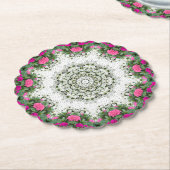 Tuin Water Fontein Roze Bloemen Mandala Design Kartonnen Onderzetters (Gekanteld)