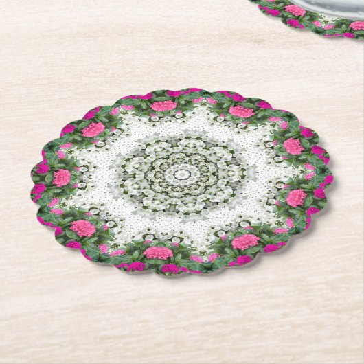 Tuin Water Fontein Roze Bloemen Mandala Design Kartonnen Onderzetters (Gekanteld)