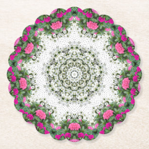 Tuin Water Fontein Roze Bloemen Mandala Design Kartonnen Onderzetters