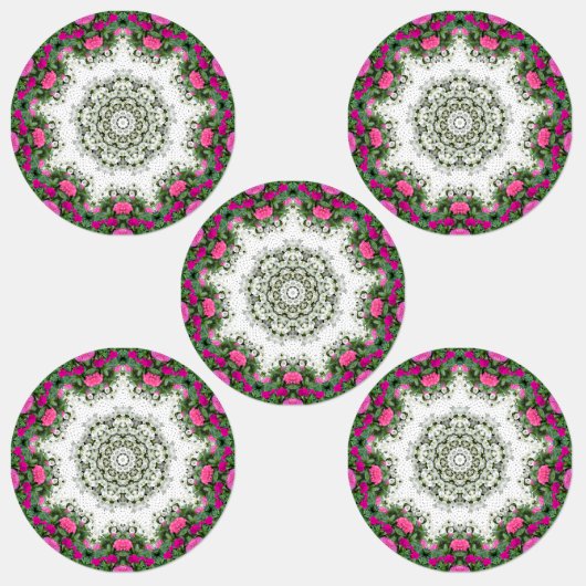 Tuin Water Fontein Roze Bloemen Mandala Design Labels (Groep)