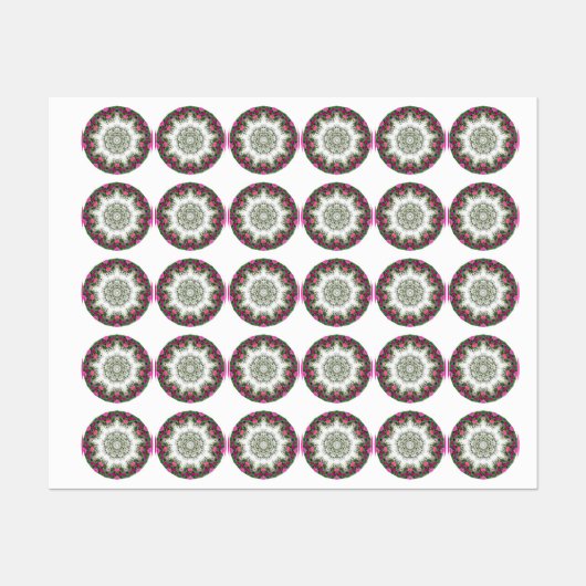 Tuin Water Fontein Roze Bloemen Mandala Design Labels (Vel)