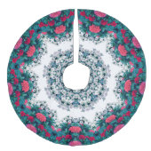 Tuin Waterfontein Rode bloemen Mandala Design Imitatie Linnen Kerstboom Kleed (Voorkant)