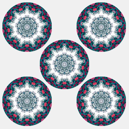 Tuin Waterfontein Rode bloemen Mandala Design Labels (Groep)